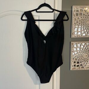 Shade & Shore Deep V Ruffled One Piece Swimsuit